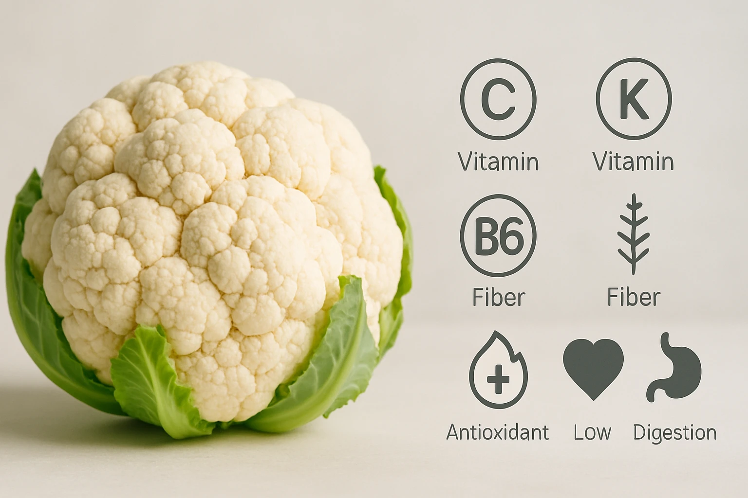 Friss karfiol, amely gazdag vitaminokban és rostokban, egészséges táplálkozás alapja.