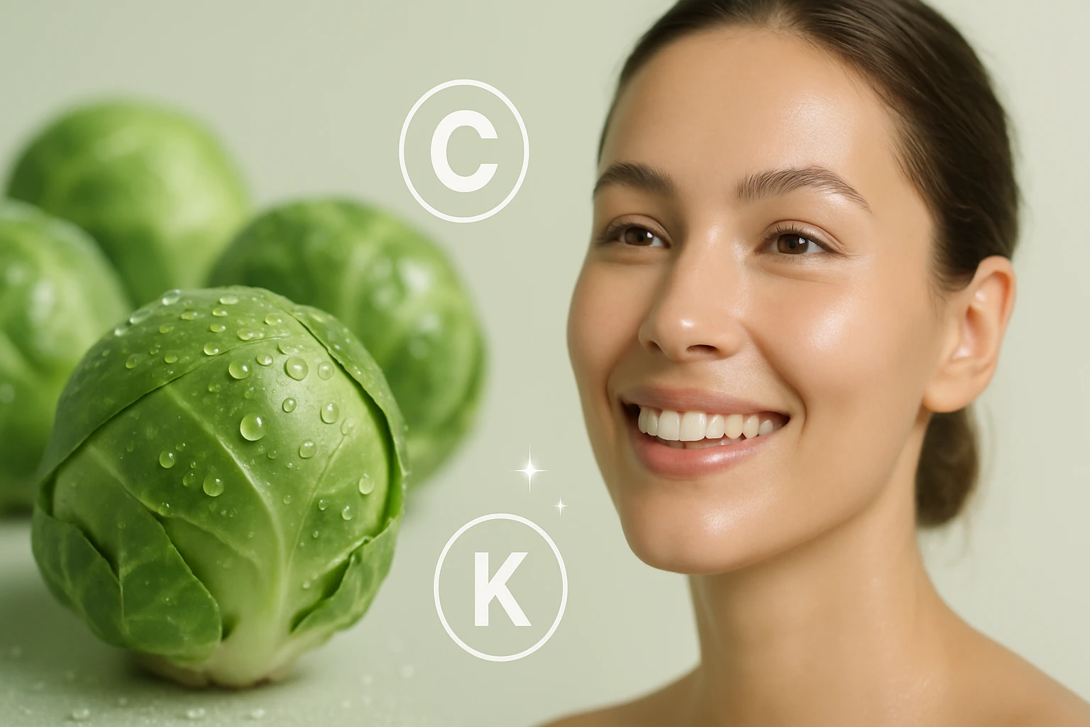 Egy fiatal nő mosolyog, mellette friss, vízcseppekkel teli kelbimbók láthatók.