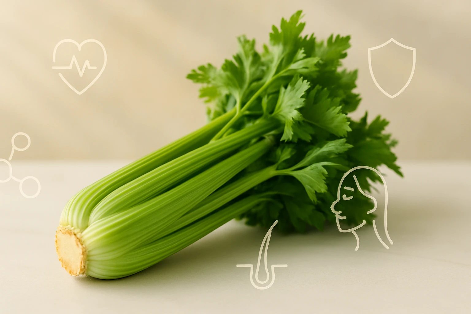 Friss zeller, zöld levelekkel, egészséges táplálkozás szimbóluma.