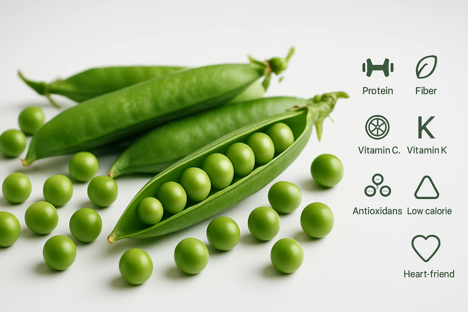 Friss zöldborsó hüvelyek és borsószemek, gazdag tápanyagokban.