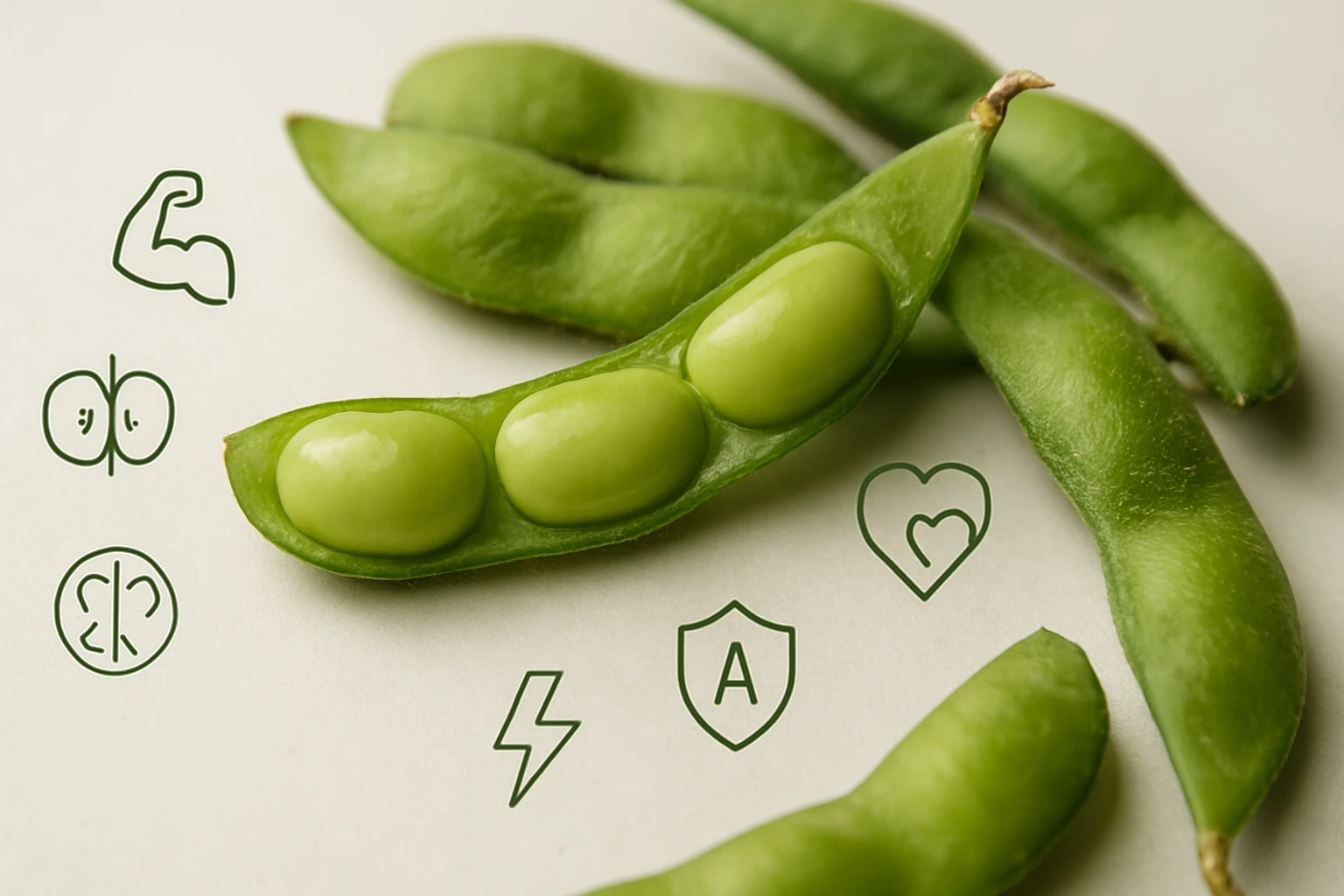 Friss zöldborsó hüvelyek, benne sima, zöld borsószemekkel.