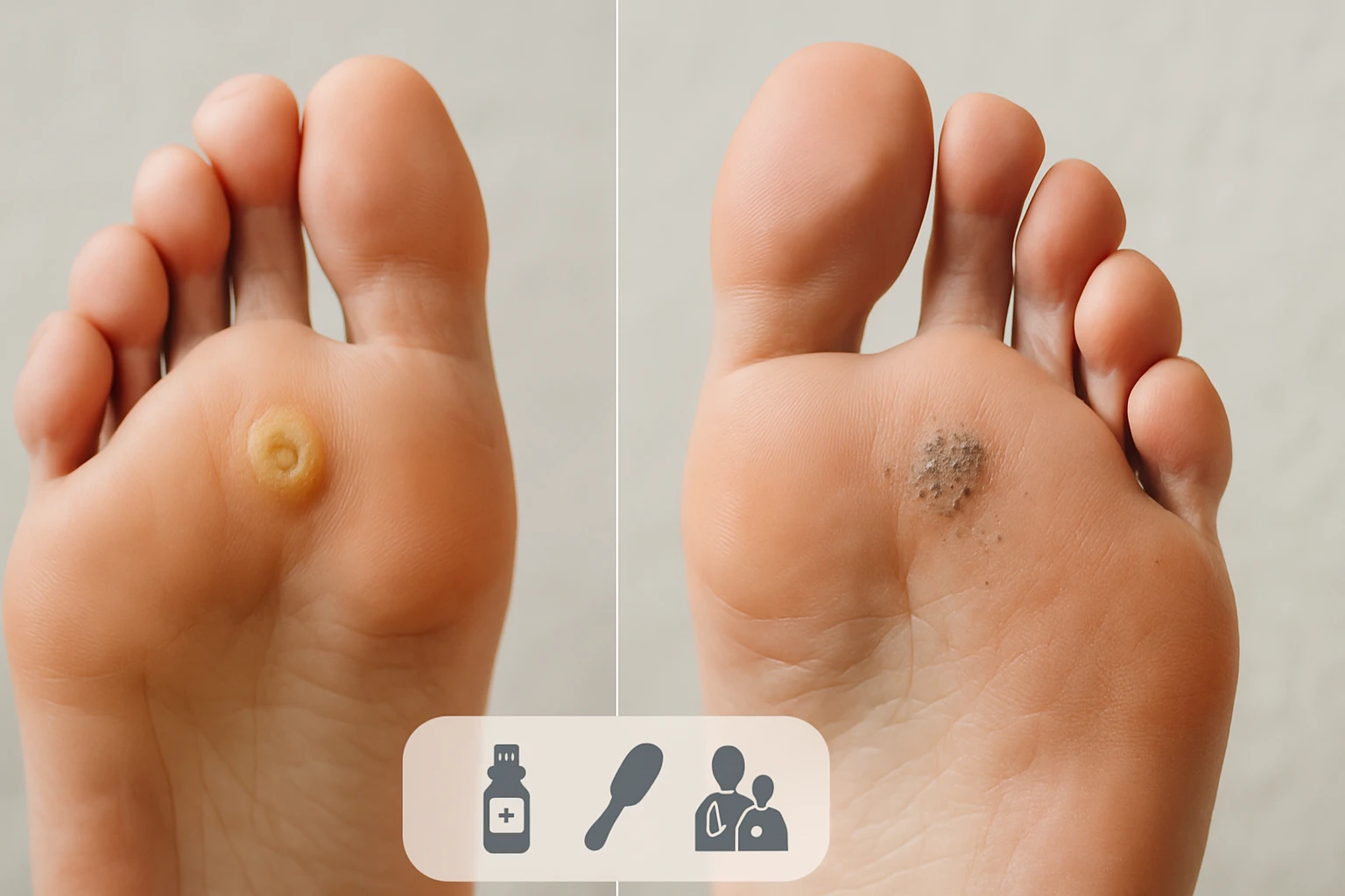 Két lábujj közötti bőr, az egyik szemölcsös, a másik sima.