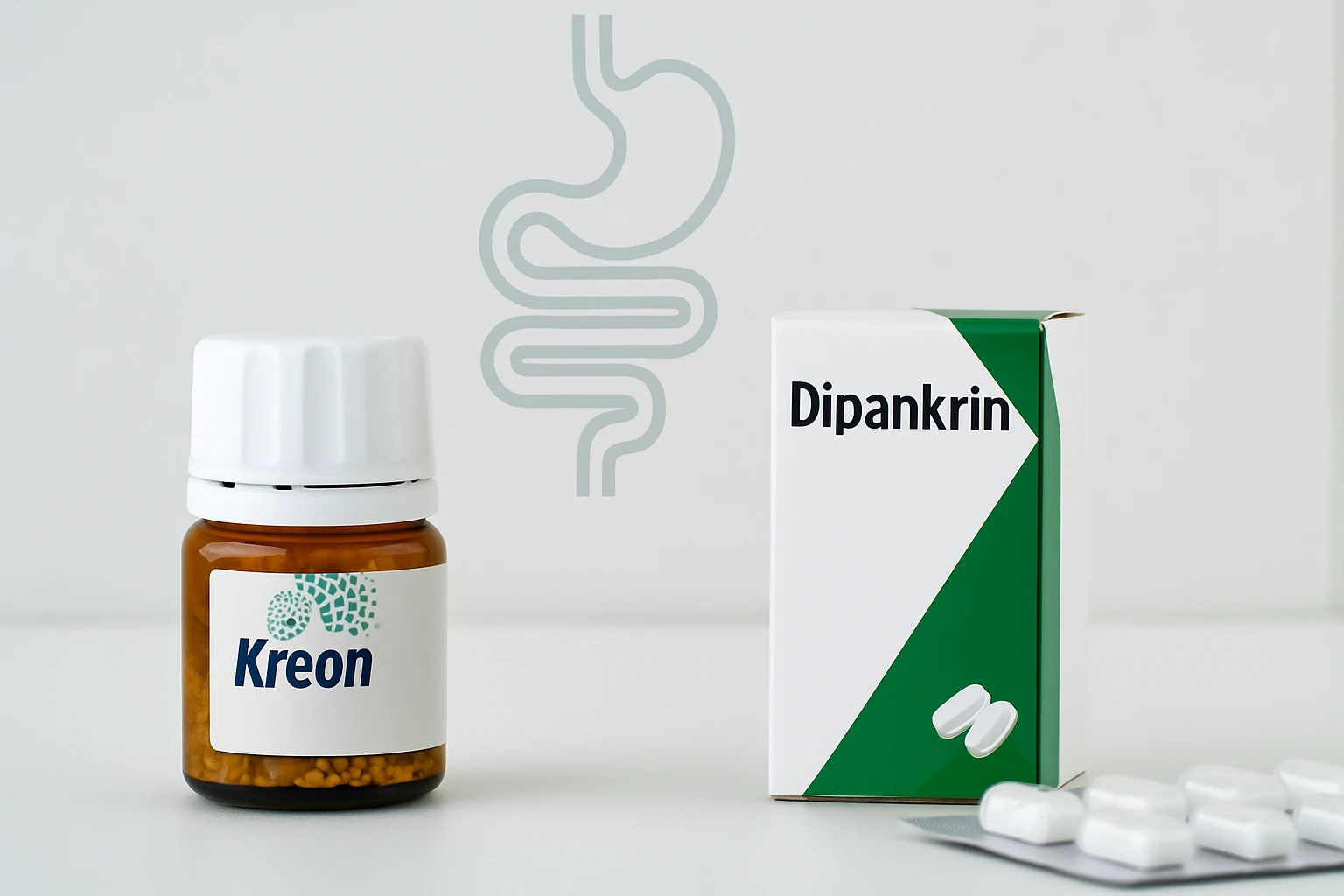 Kreon és Dipankrin gyógyszerek, amelyek az emésztés támogatására szolgálnak.