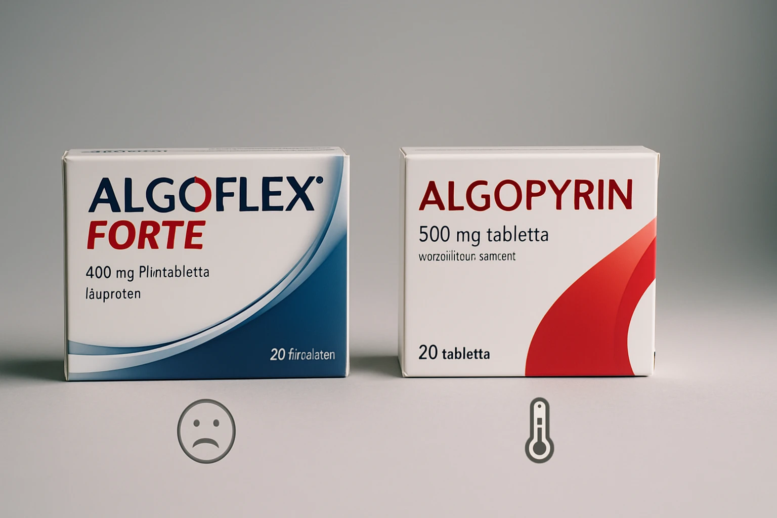 Két doboz gyógyszer, az Algoflex Forte és az Algopyrin, fájdalomcsillapító hatással.
