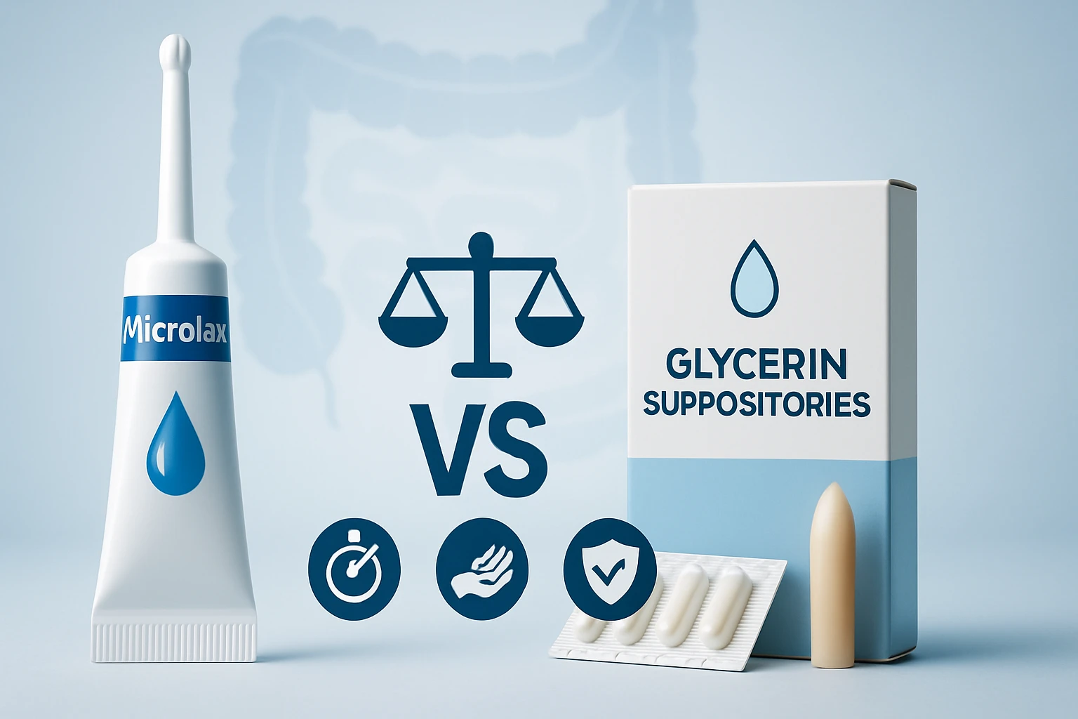 Két különböző hashajtó termék, a Microlax és a glicerin kúpok, összehasonlítva.