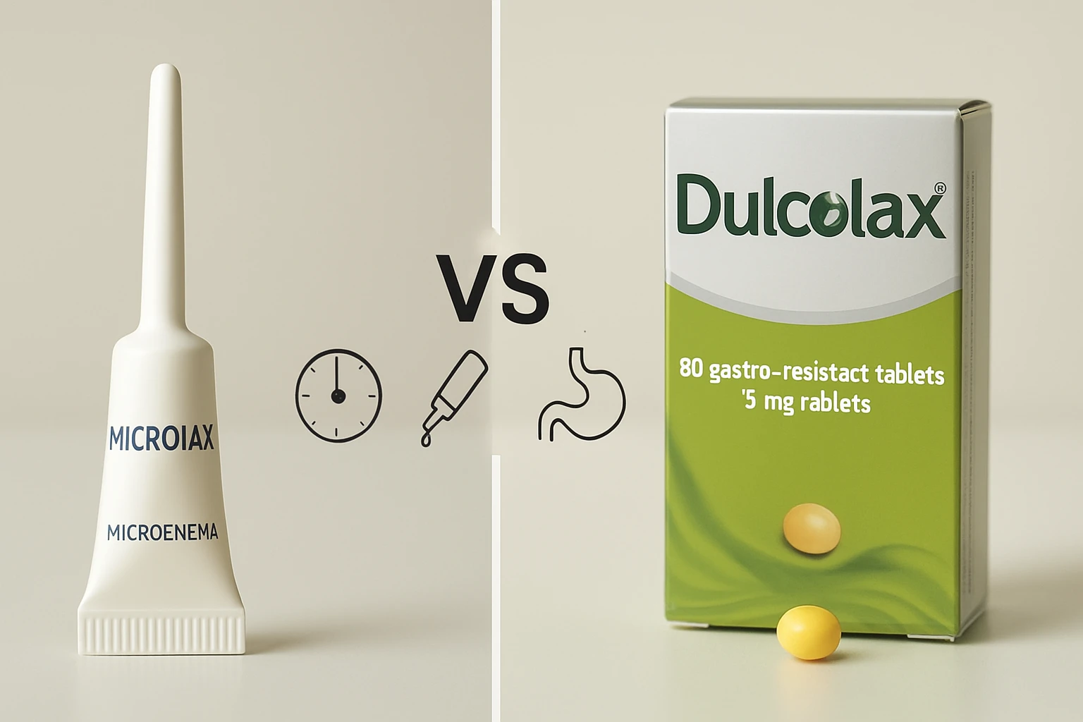 Egy mikroenéma és egy Dulcolax tabletta, a székrekedés kezelésére.