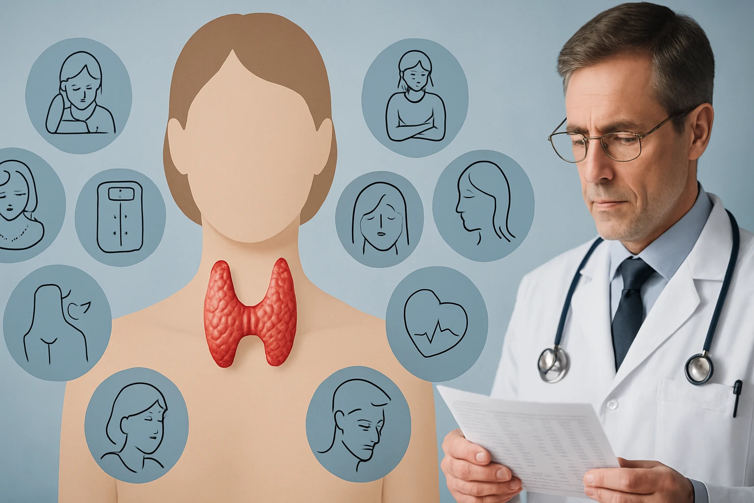 Egy orvos a pajzsmirigy működésével kapcsolatos információkat néz.