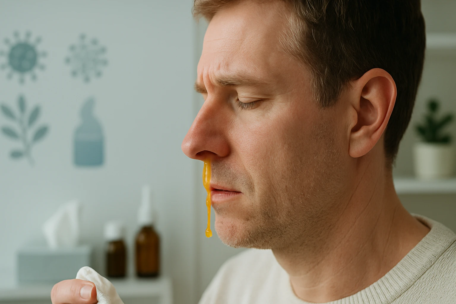 Egy férfi az arcán tojás sárgájával, láthatóan megdöbbent.