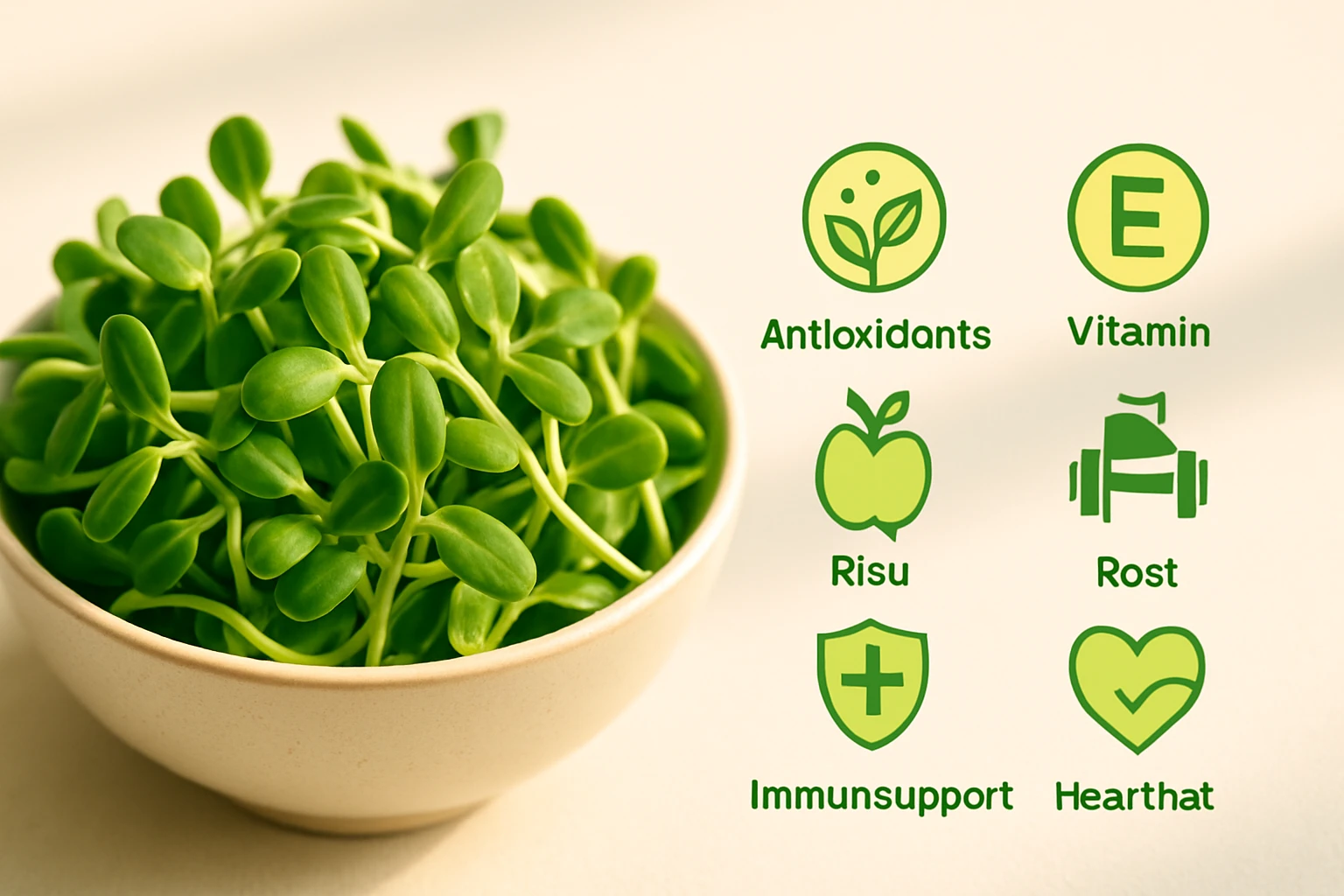 Friss zöld csírák egy világos tálban, gazdag vitaminokban és antioxidánsokban.