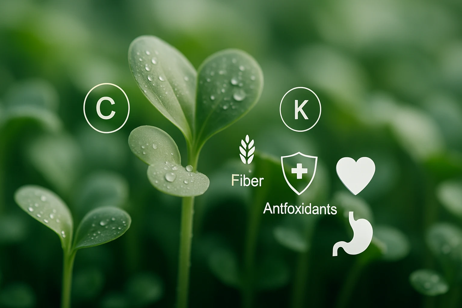 Friss zöld levelek vízcseppekkel, tápanyagokkal és antioxidánsokkal.