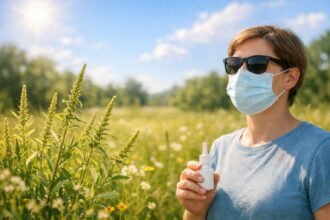 Parlagfű pollen, tüsszögés és szem könnyezés a nyári szezonban, kényelmetlen tünetekkel