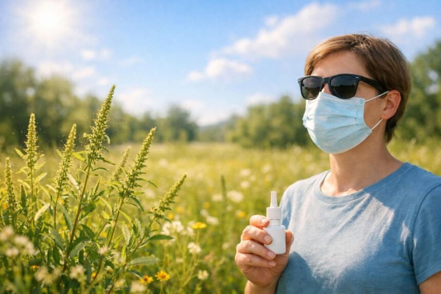 Parlagfű pollen, tüsszögés és szem könnyezés a nyári szezonban, kényelmetlen tünetekkel